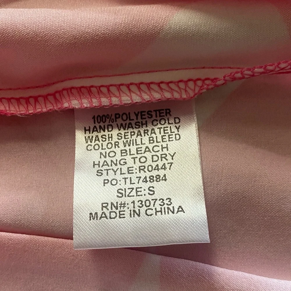 Umgee Pink and White Geometric Peplum Button Front Top - Picture 6 of 10